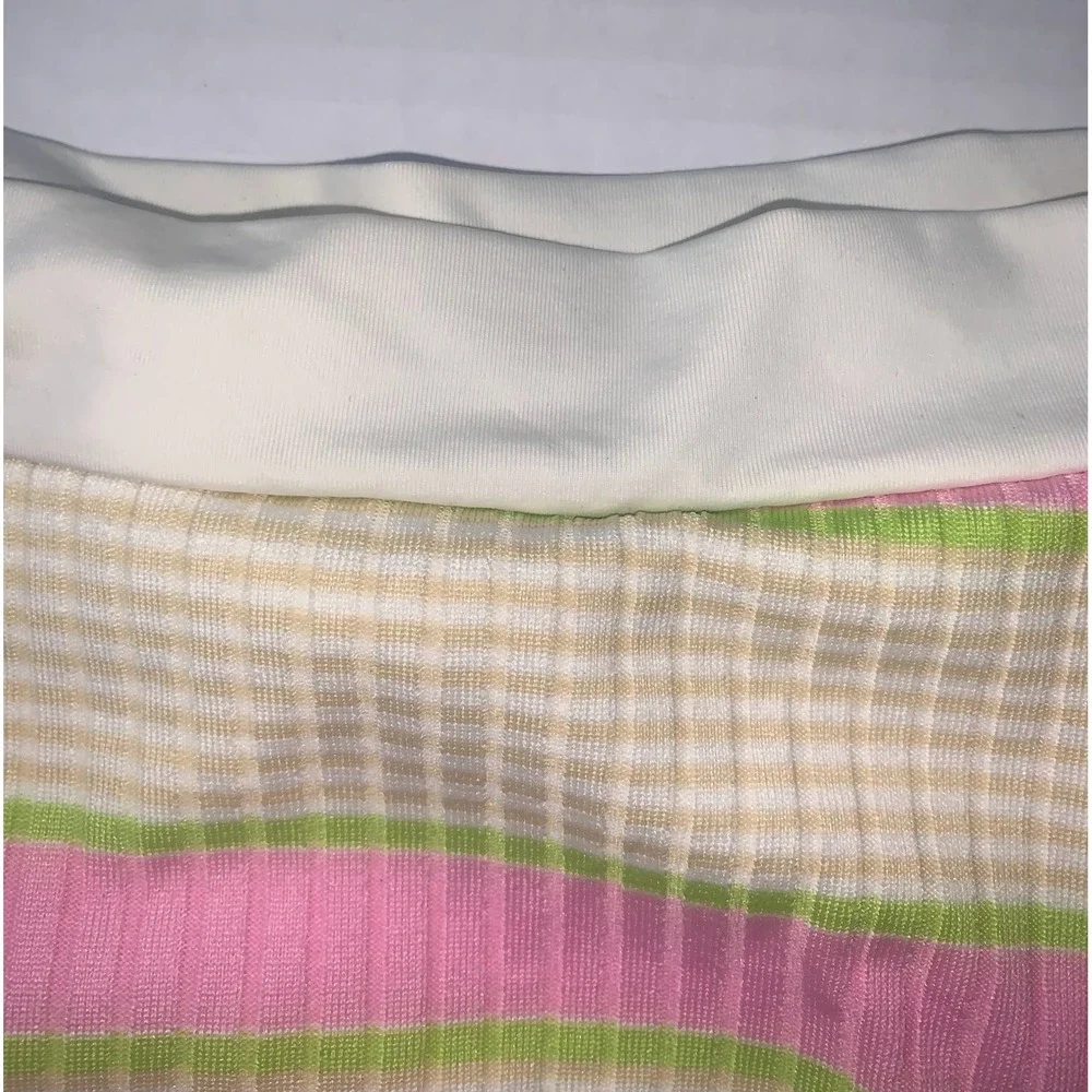 L Space Bitsy Cut High Waist Ribbed Bikini Bottom S Pink‎ Green Striped Swim